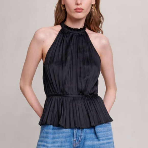 NWT MAJE Leville Pleated Halter Top - Picture 3 of 10